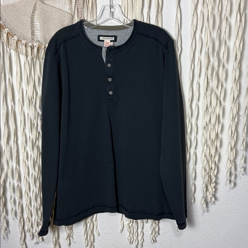 Carbon2Cobalt Blue Gray Long Sleeve Cotton Henley Size Large